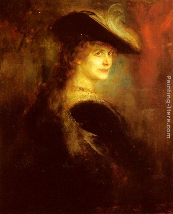 Franz von Lenbach Portrait Of An Elegant Lady In Rubenesque Costume